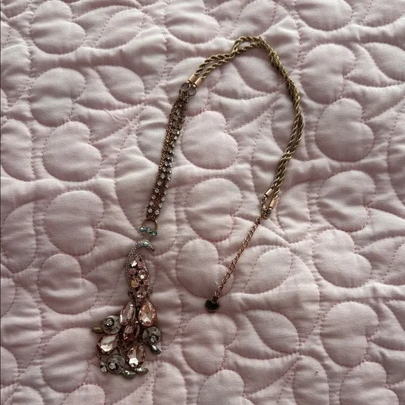 LONG Pink Crystal Peacock Drop Necklace - Women Jewelry - Picture 3 of 3